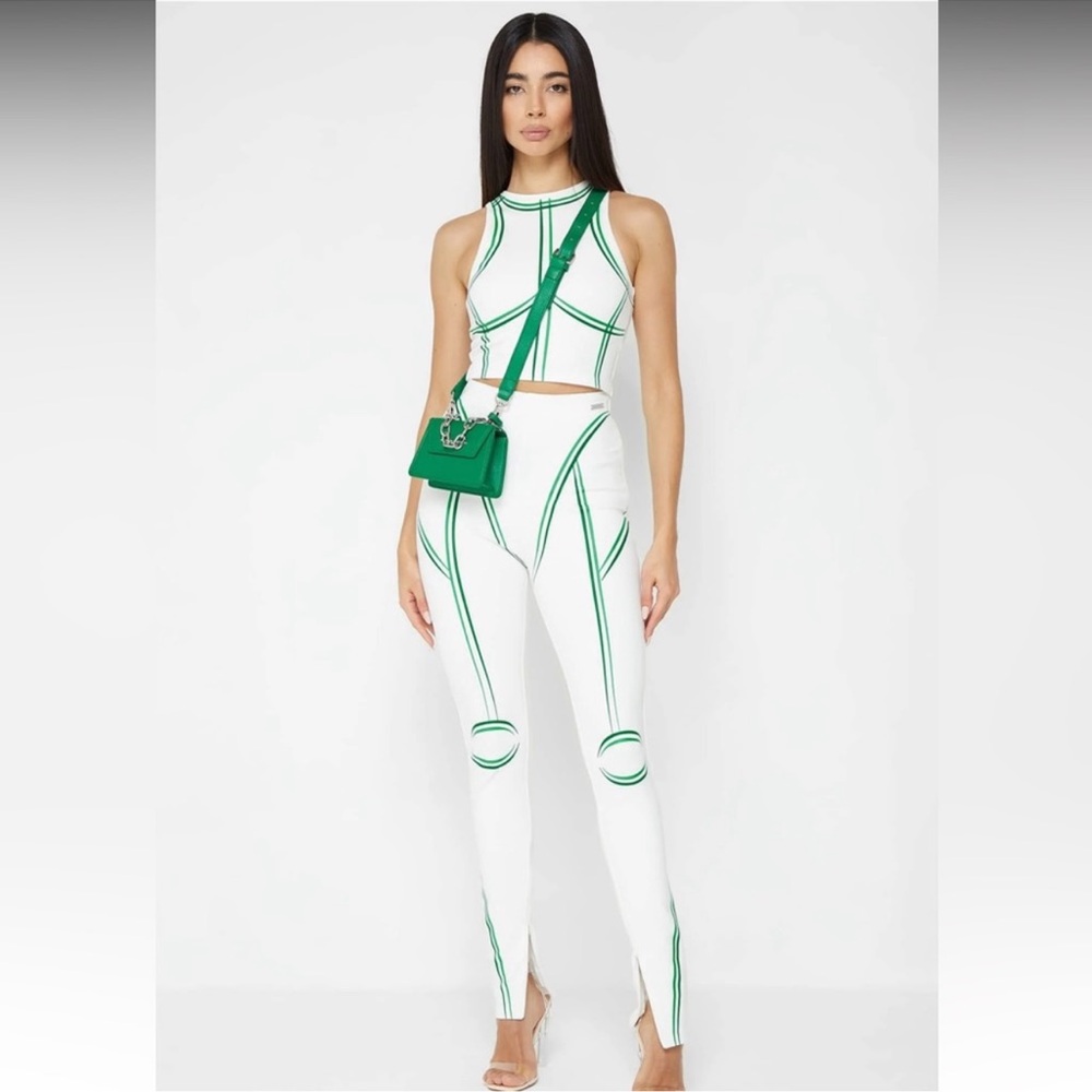 High waisted bandage leggings and racer bandage crop top set